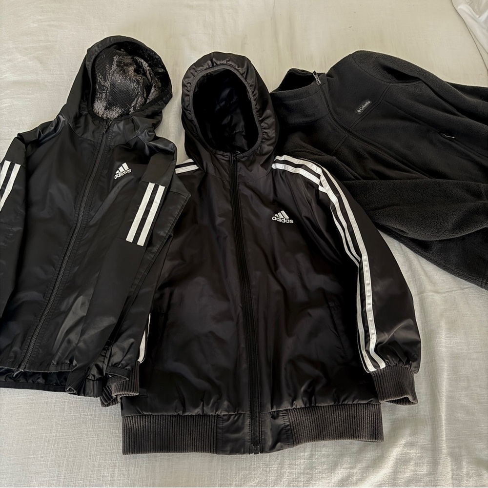 BUNDLE- SZ 8 M adidas Kids Hooded Puffer, Jacket & Columbia Mountain Fleece
